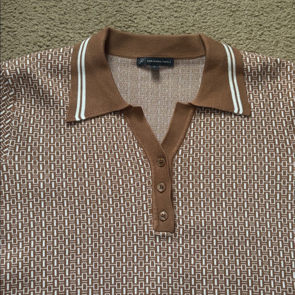 NWOT Adrianna Papell Brown & Camel Geometric Collared Top Size XL - Picture 3 of 8